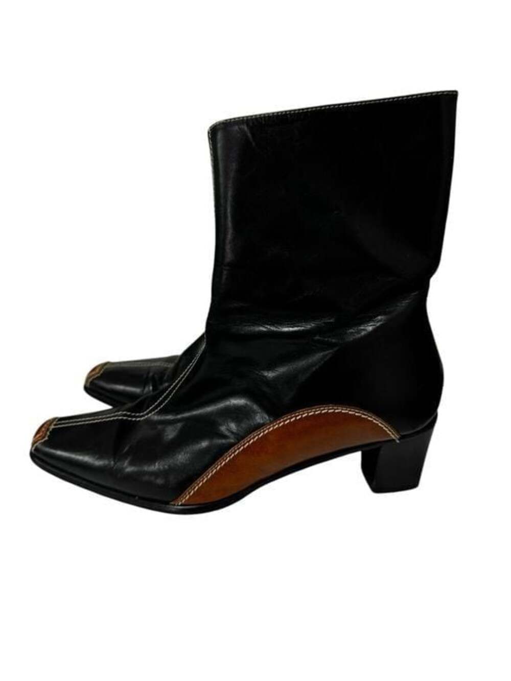 Vintage Lily of Florence Black and Tan Leather Heeled Italian Boots